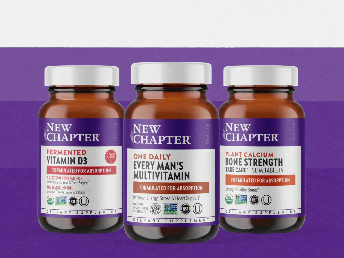 New Chapter Fermented Vitamin D3, Every Man's One Daily & Bone Strength Take Care
