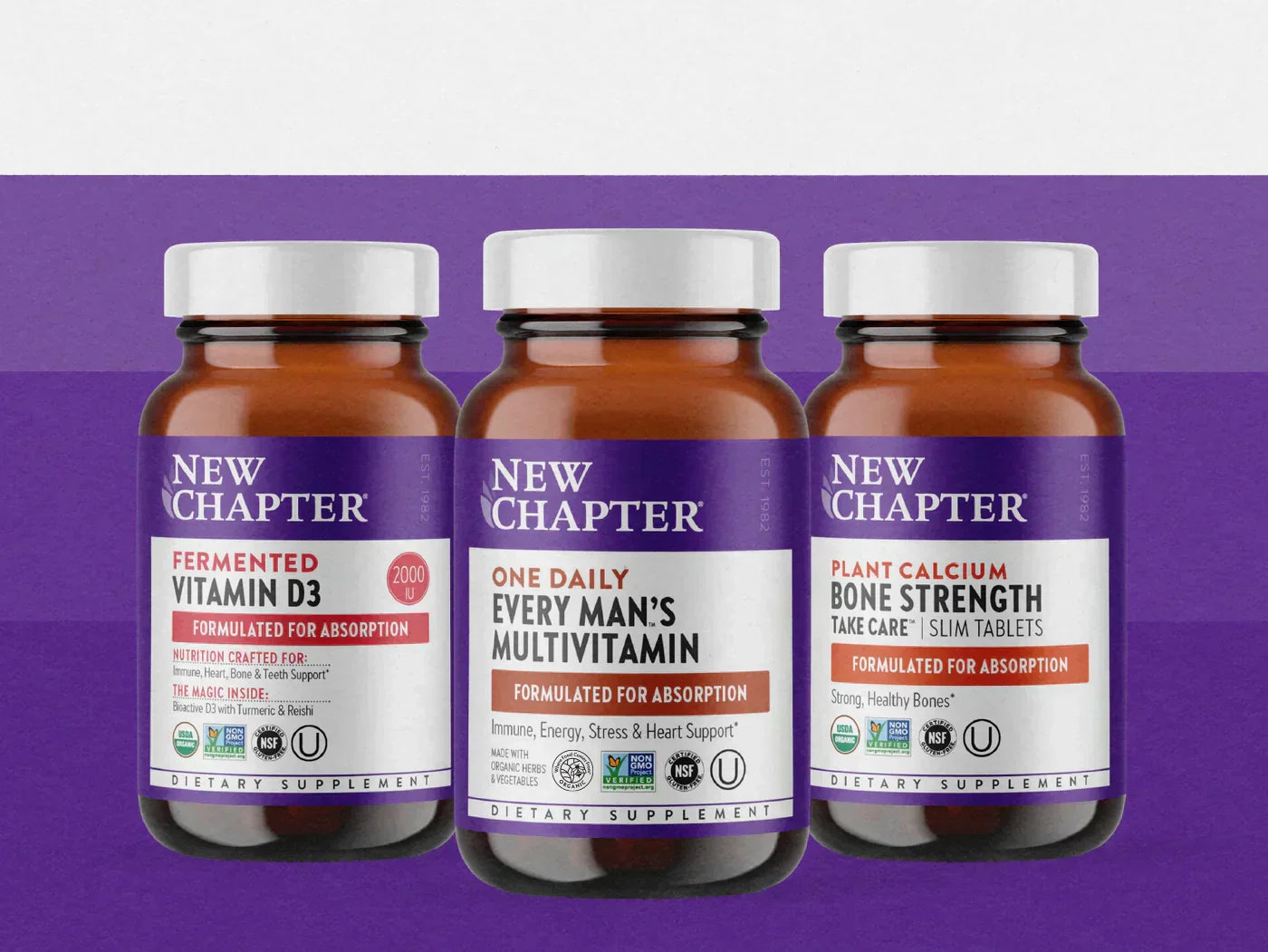 New Chapter Fermented Vitamin D3, Every Man's One Daily & Bone Strength Take Care