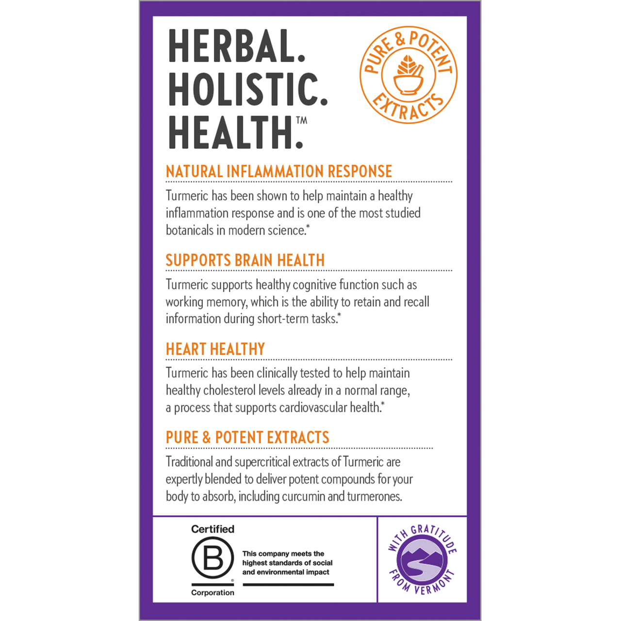 Natural inflammation response, supports brain health, heart healthy, pure & potent extracts