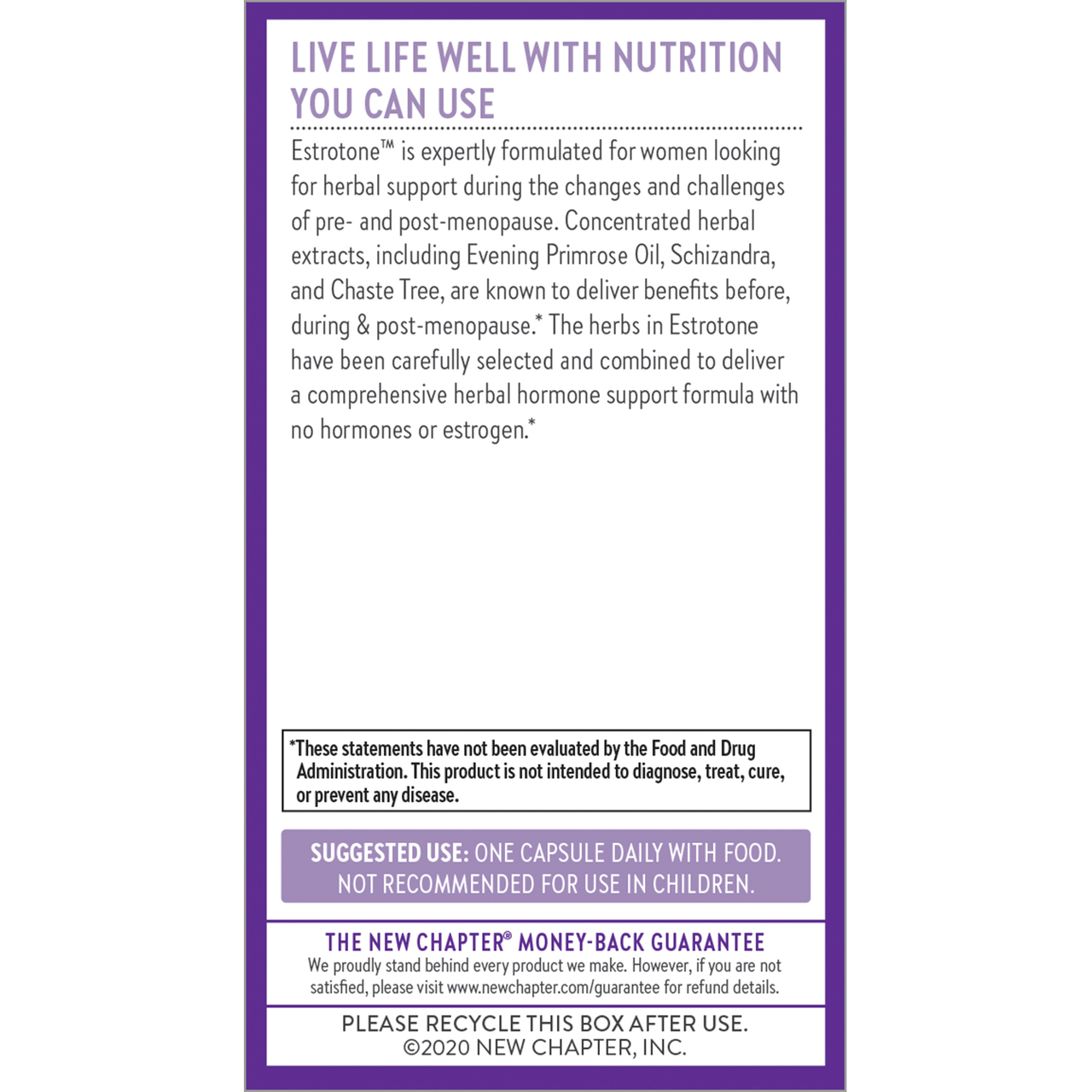Estrotone is expertly formulated for women looking for herbal support during the changes and challenges of pre- and post-menopause.