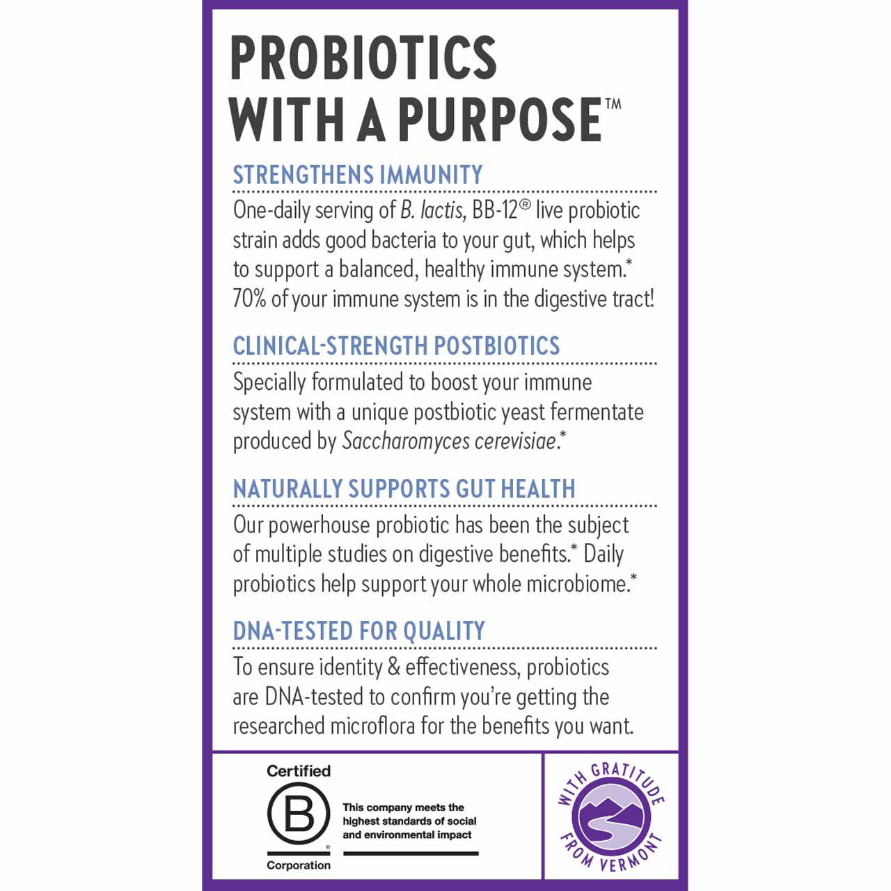 Probiotics with a Purpose. Strengthens Immunity. Clinical-Strength Postbiotics. Naturally Supports Gut Health. DNA-Tested for Quality