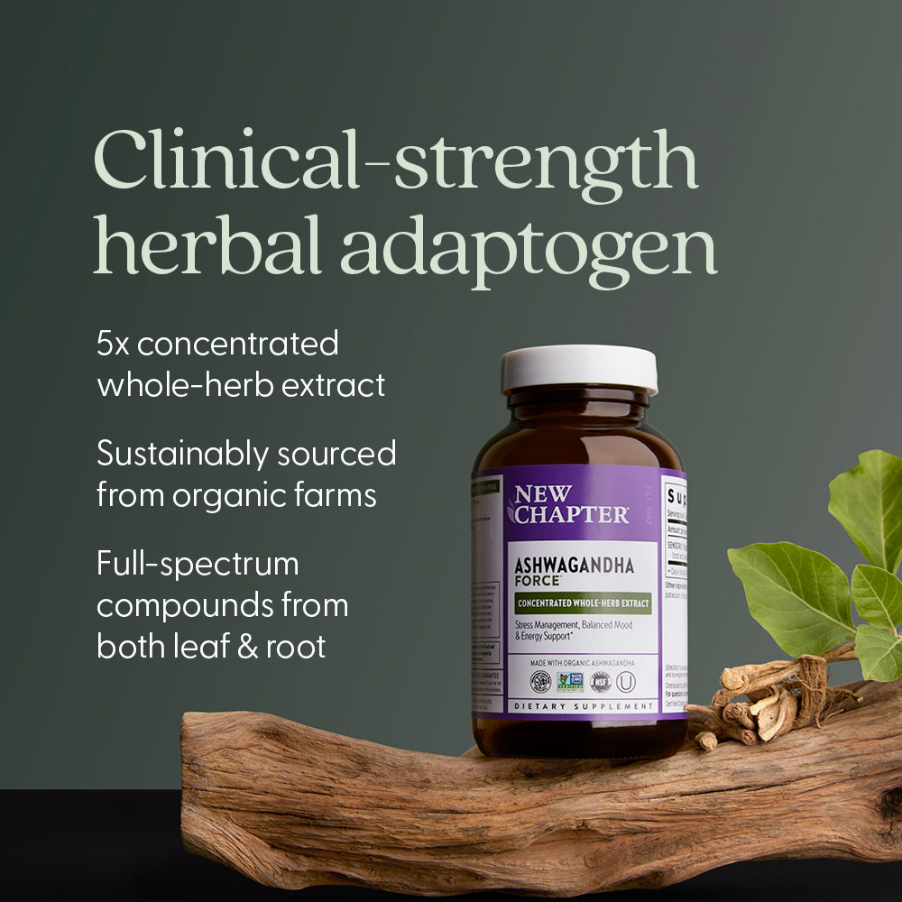 Clinical-strength herbal adaptogen. 5x concentrated whole-herb extract. Sustainably sourced from organic farms. Full-spectrum compounds from both leaf & root