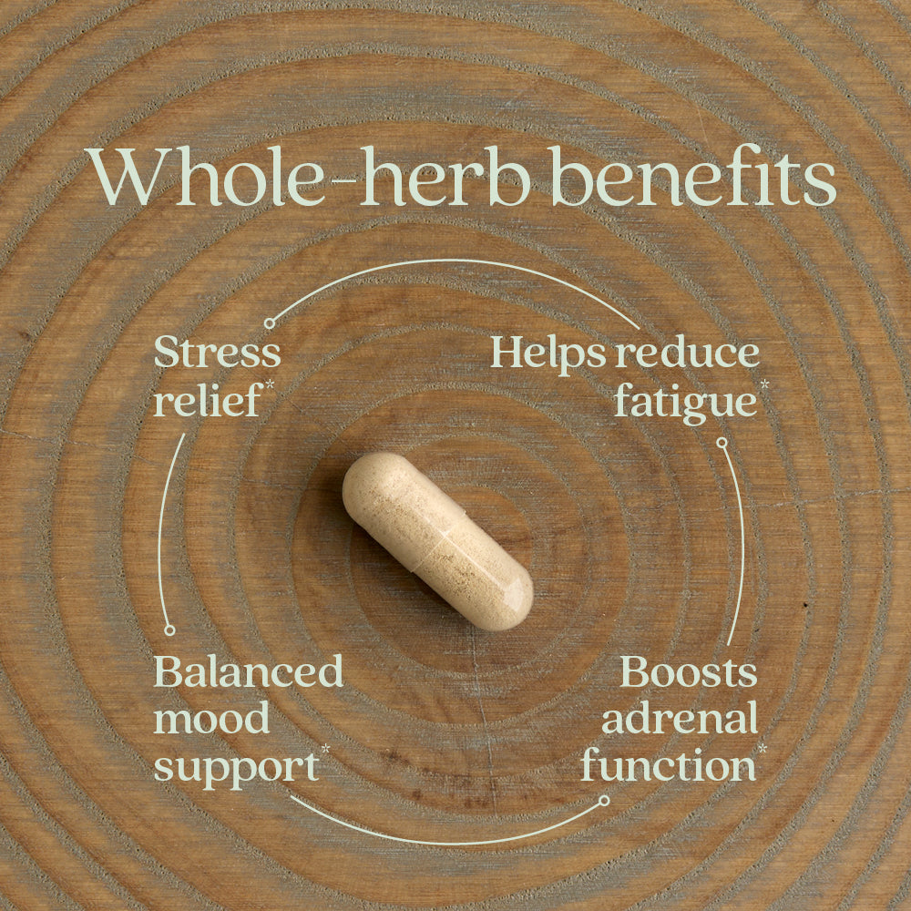 Whole-herb benefits. Stress relief* Helps reduce fatigue* Boosts adrenal function* Balanced mood support*