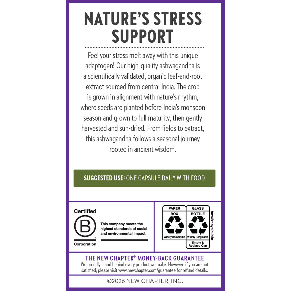 Nature's Stress Support -Feel your stress melt away with this unique adaptogen! Our high-quality ashwagandha is a scientifically validated, organic leaf-and-root extract sourced from central India.
