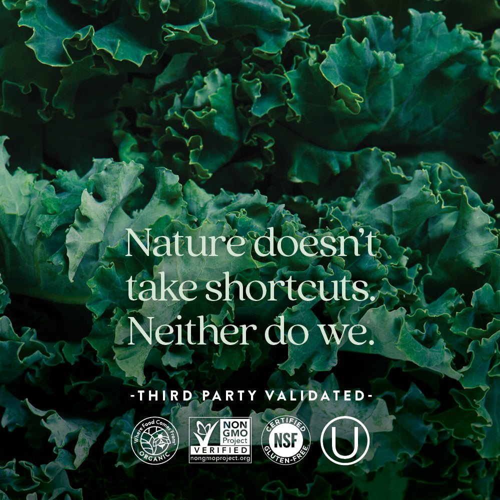 Where Food Comes From Organic Certified, Non-GMO Project Verified, NSF Certified Gluten-Free, Kosher Certified