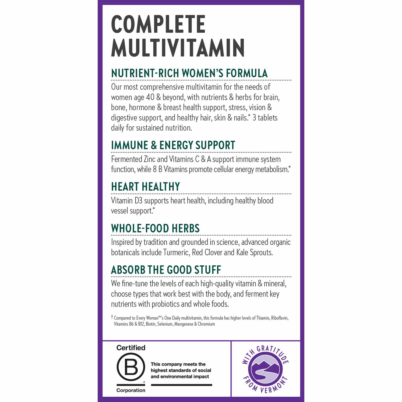 Nutrient-rich women's formula, immune & energy support, heart healthy, whole-food herbs, absorb the good stuff
