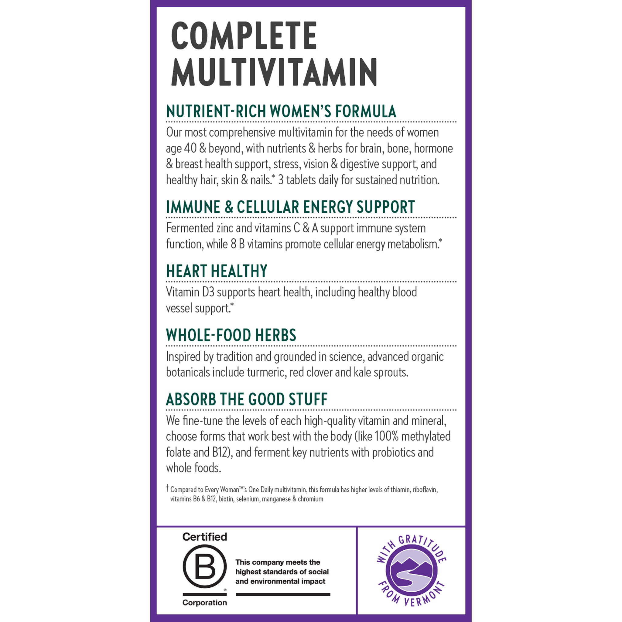 Complete Multivitamin, Nutrient-Rich Women's Formula, Immune & Cellular Energy Support, Heart Healthy, Whole-Foods Herbs, Absorb the Good Stuff