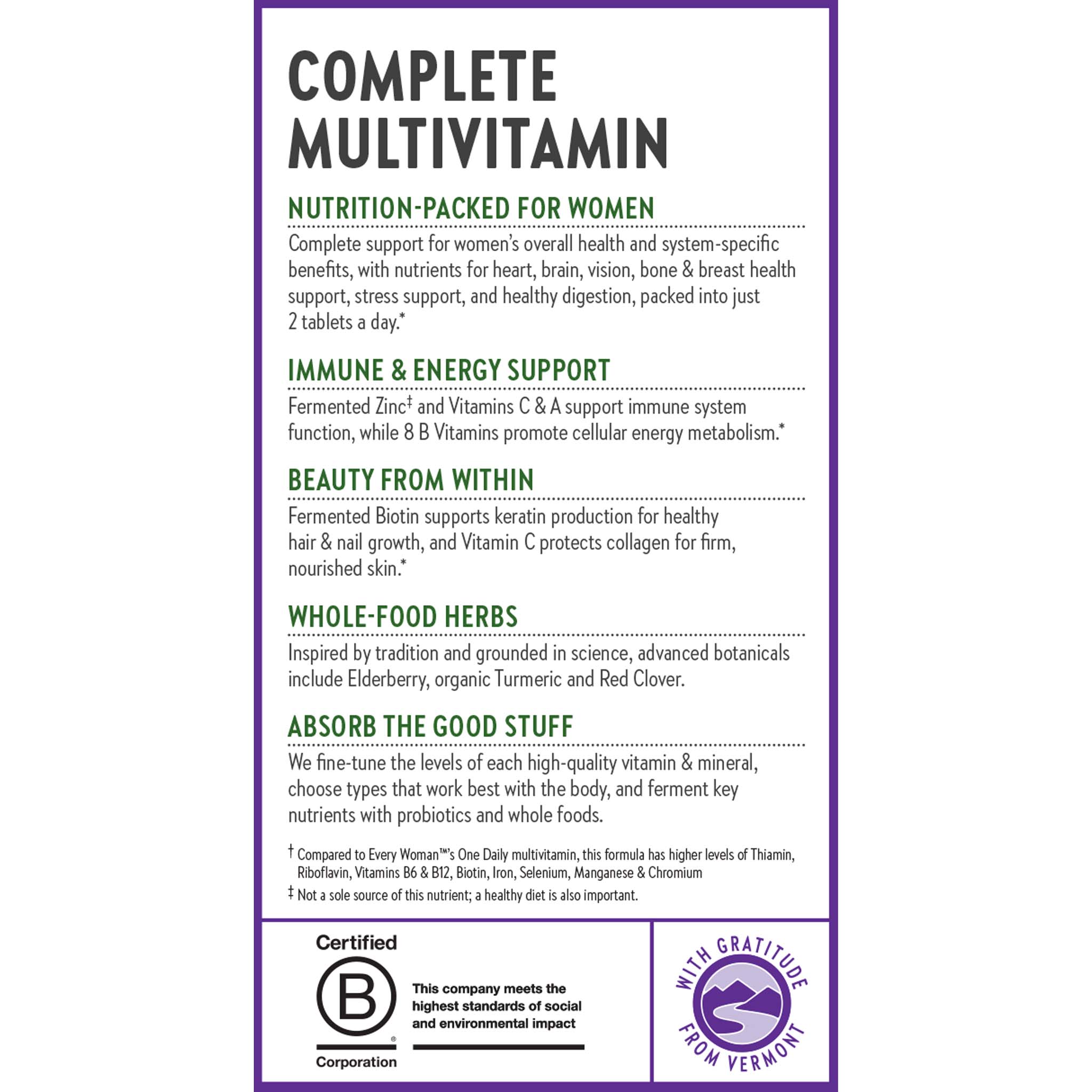 Nutrition-packed for women, immune & energy support, beauty from within, whole-food herbs, absorb the good stuff