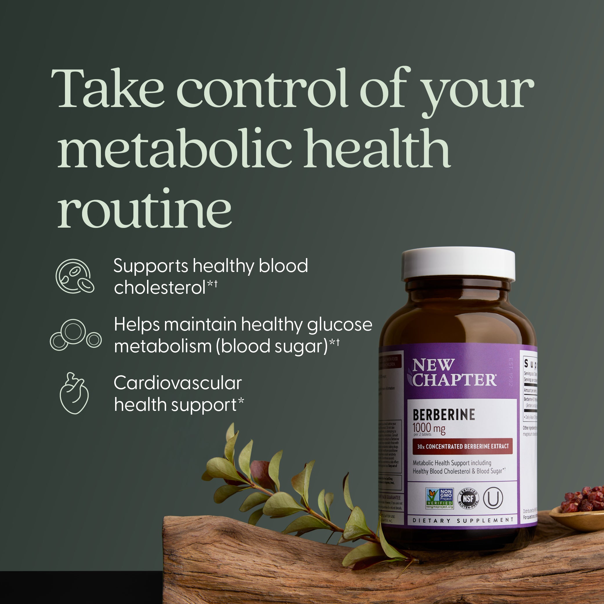 Take control of your metabolic health routine Supports healthy blood cholesterol, Helps maintain healthy glucose metabolism (blood sugar), Cardiovascular health support