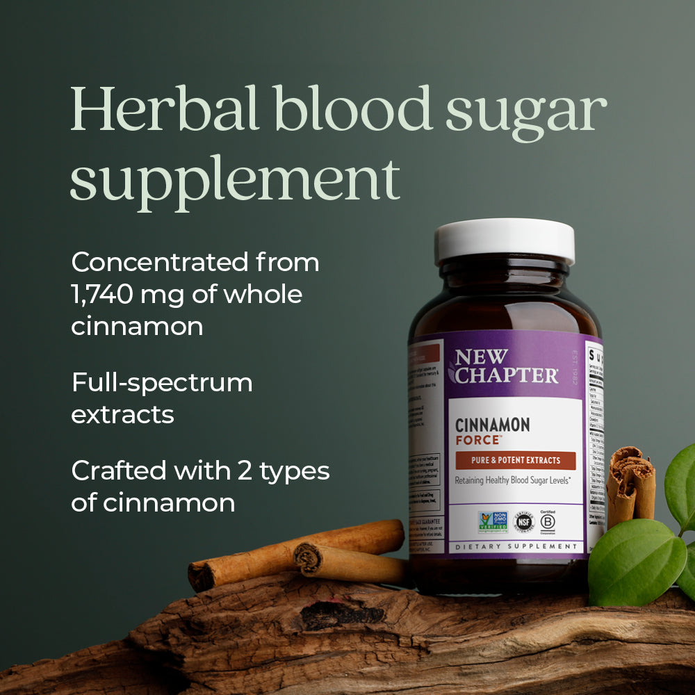 Concentrated from 1,740 mg of whole cinnamon, full spectrum extracts, crafted with 2 types of cinnamon