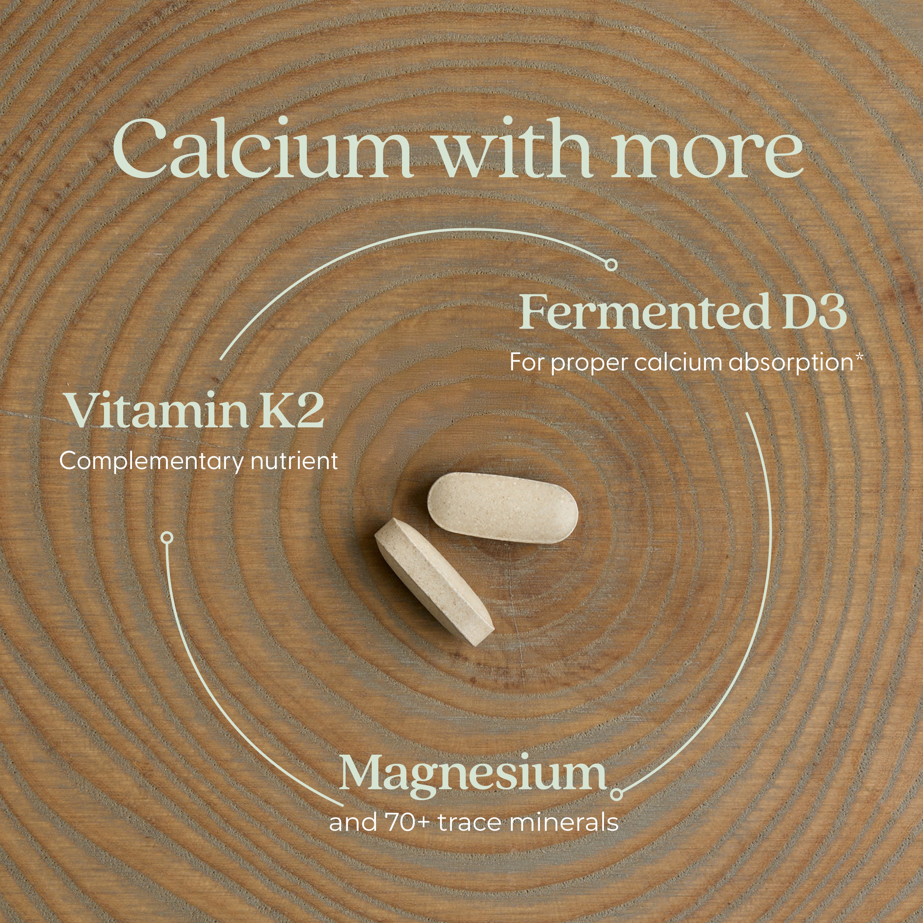 Calcium with more, Vitamin K2, Fermented D3, Magnesium & 70+ trace minerals