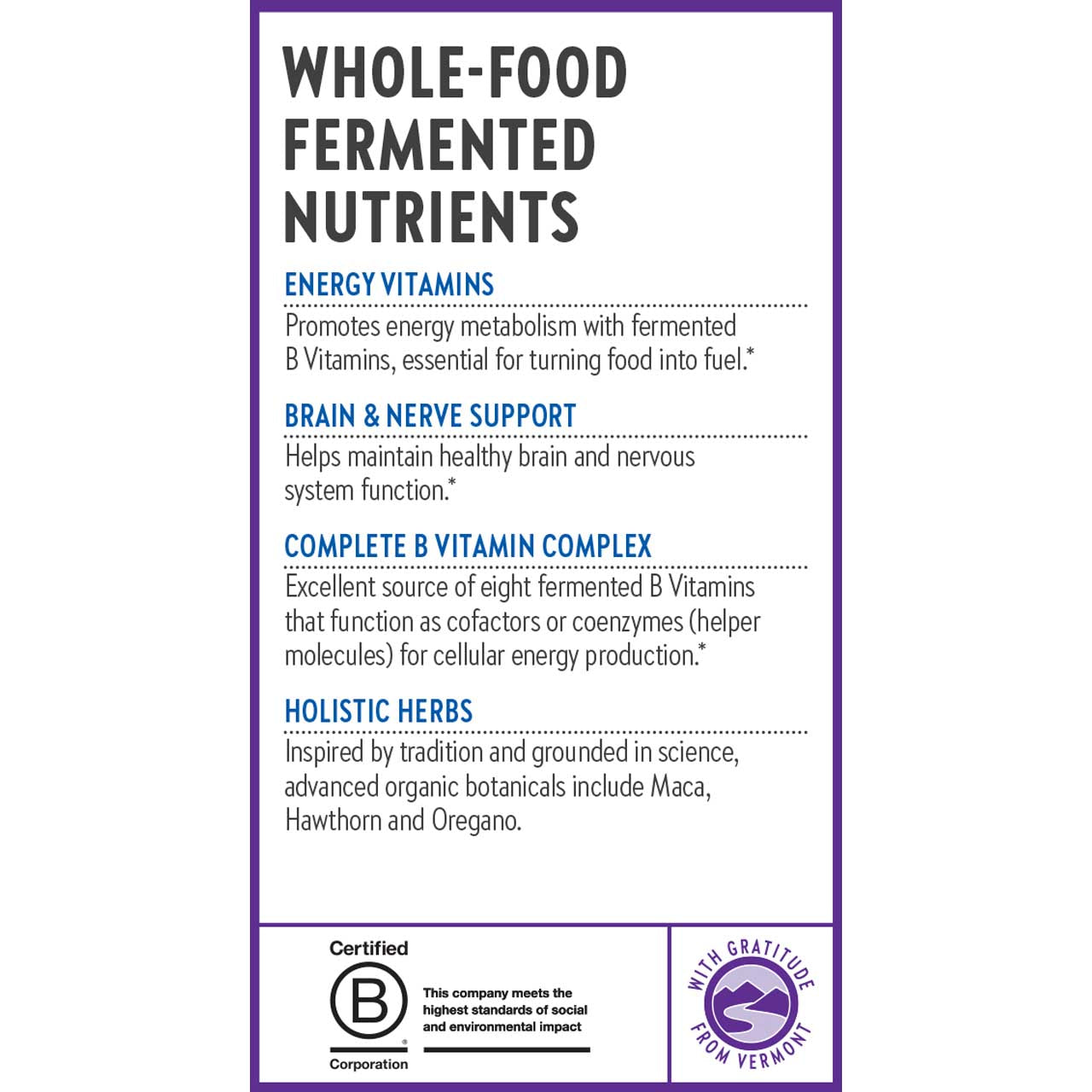 Energy Vitamins, Brain & Nerve support, complete B vitamin complex, Holistic herbs