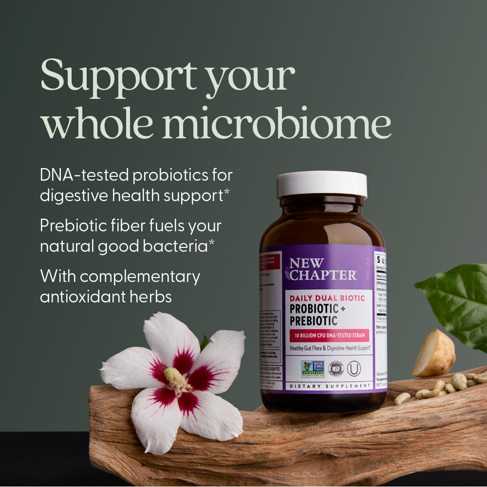 DNA-Tested probiotics for digestive health support, Prebiotic fiber fuels your natural good bacteria, With complementary antioxidant herbs