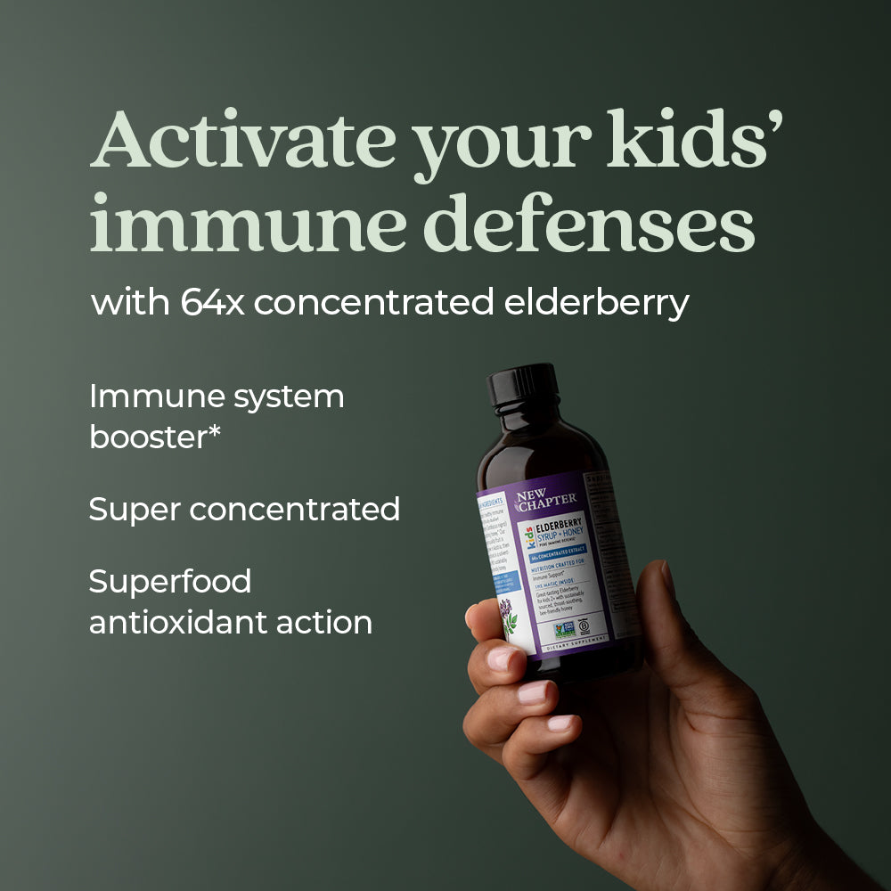 Activate your kids' immune defenses with 64x concentrated elderberry. Immune system booster* Super concentrated. Superfood antioxidant action