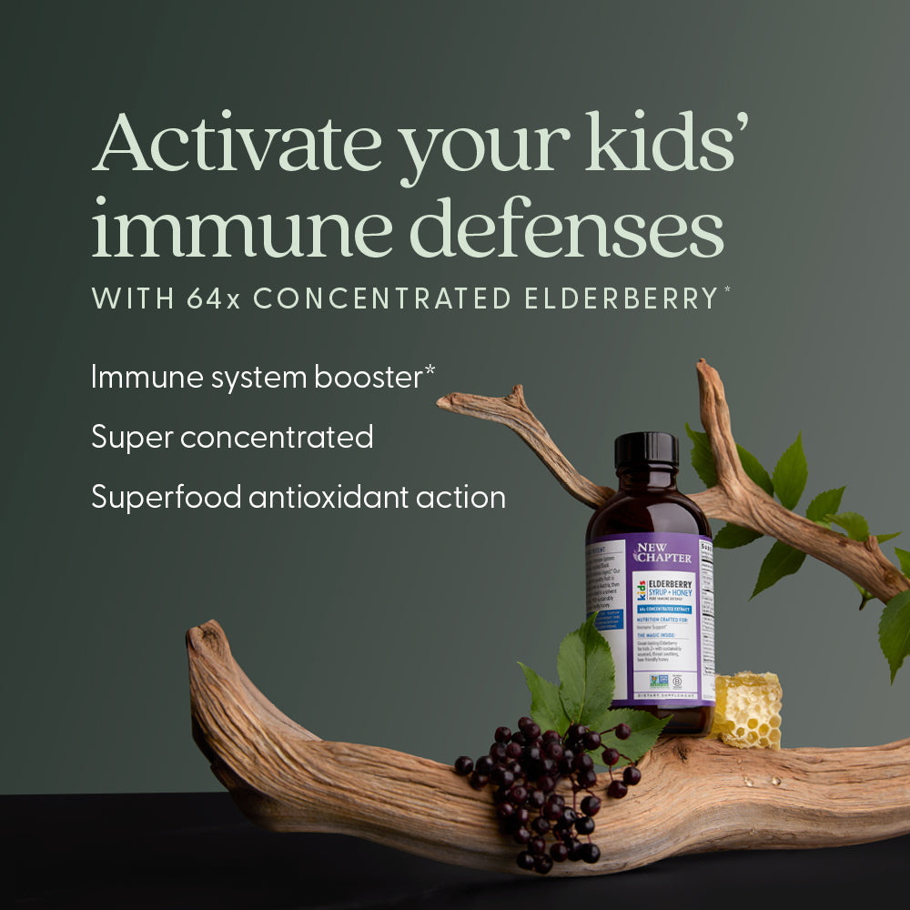 Activate your kids' immune defenses with 64x concentrated elderberry. Immune system booster* Super concentrated. Superfood antioxidant action