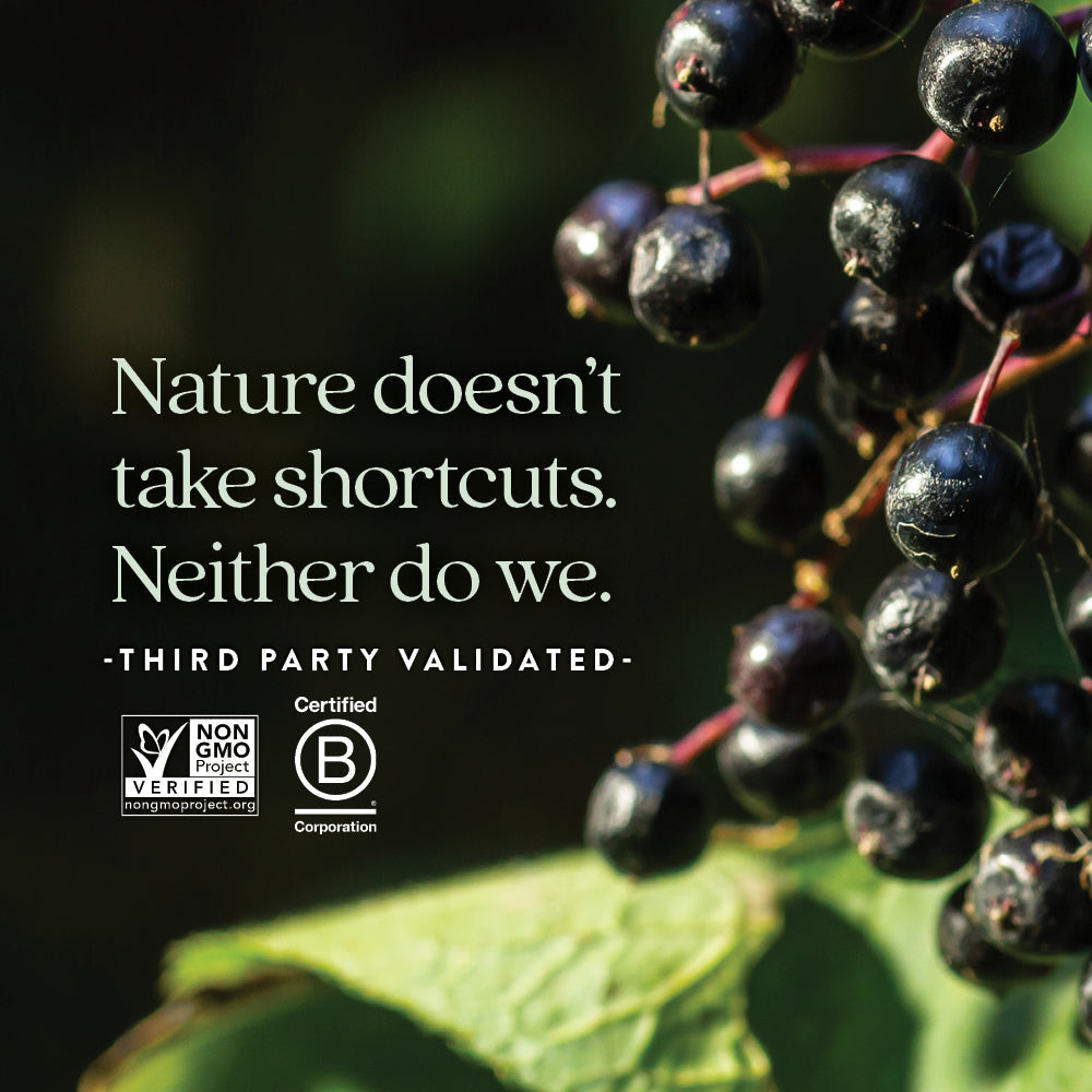 Third party validated. Non-GMO Project Verified. Certified B Corporation