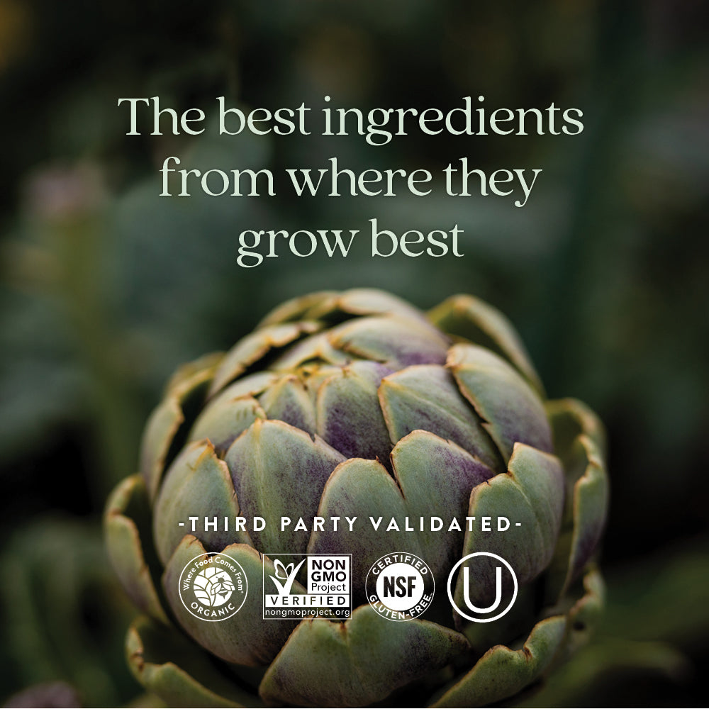 Where Food Comes From Organic Certified, Non-GMO Project Verified, NSF Certified Gluten-Free, Kosher Certified