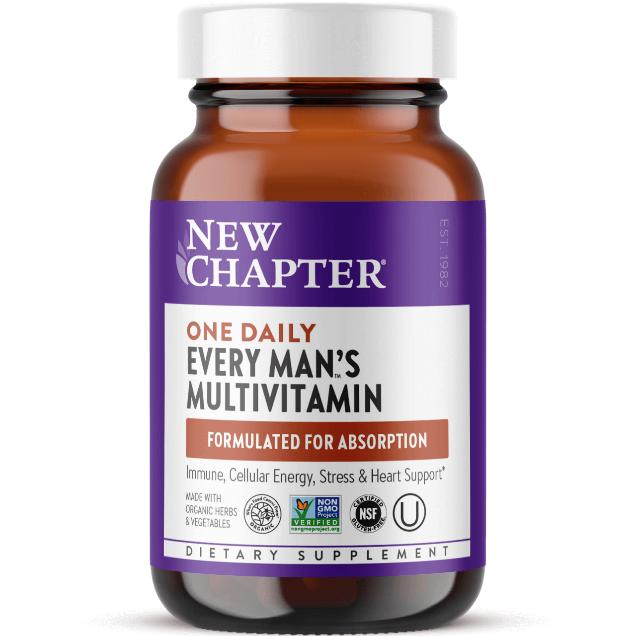 Bottle of One daily Every Man 's Multivitamin, Immune, Cellular Energy, Stress & Heart Support