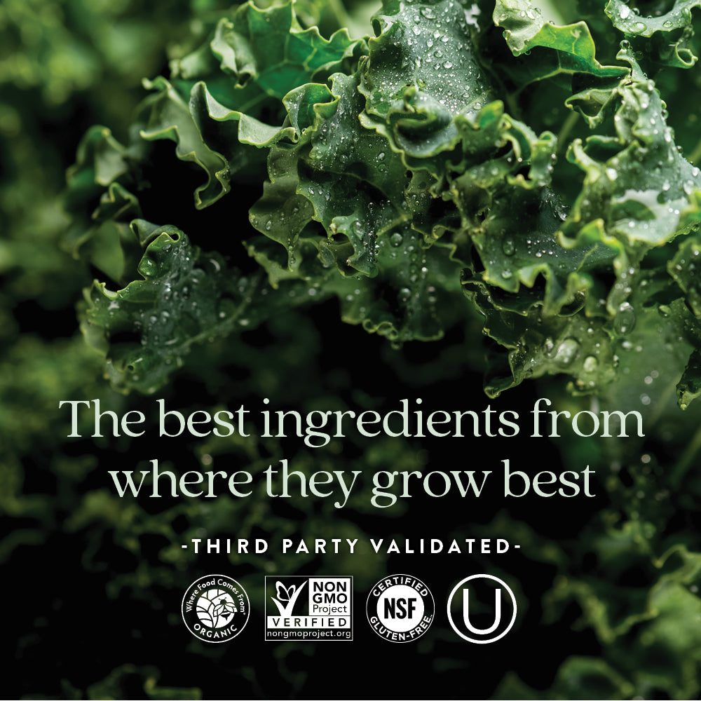 Where Food Comes From Organic Certified, Non-GMO Project Verified, NSF Certified Gluten-Free, Kosher Certified