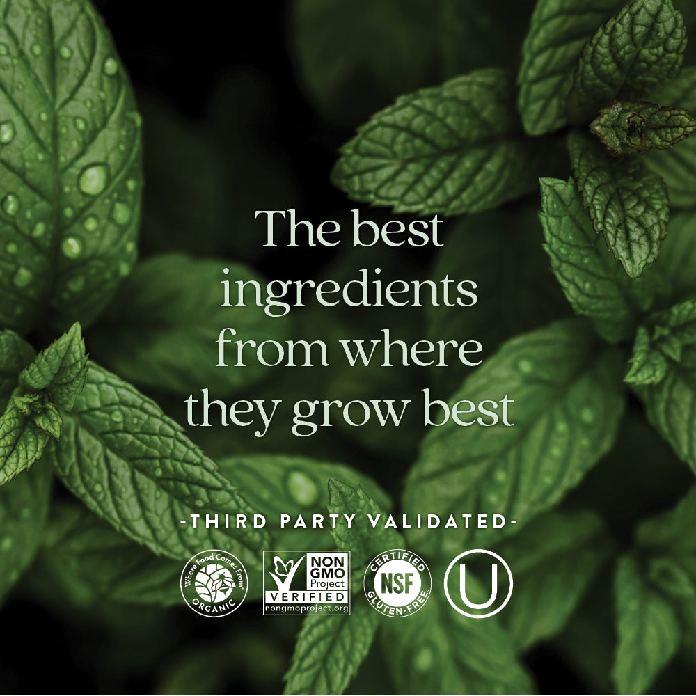 Where Food Comes From Organic Certified, Non-GMO Project Verified, NSF Certified Gluten-Free, Kosher Certified