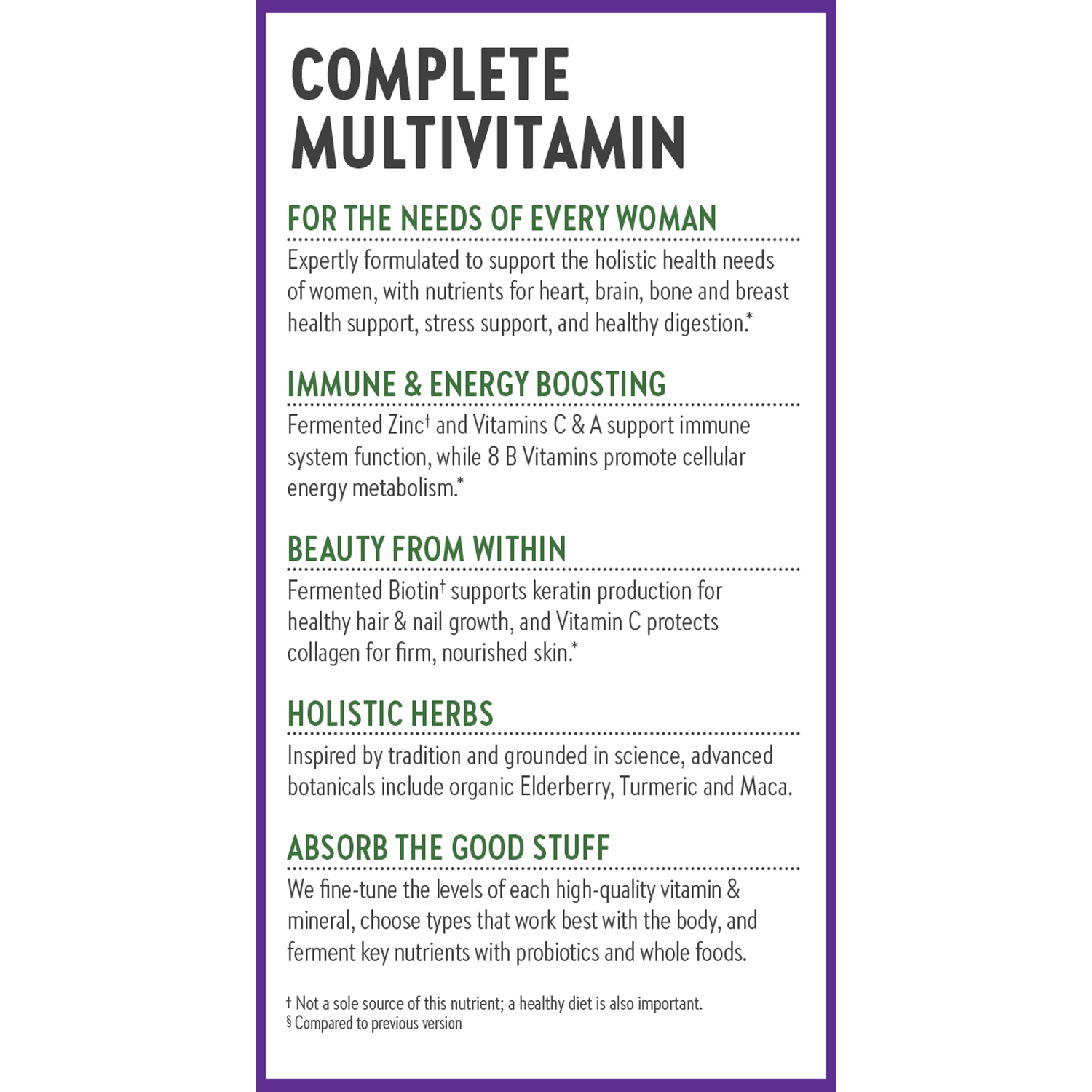 For the needs of every woman, immune & energy boosting, beauty from within, holistic herbs, absorb the good stuff