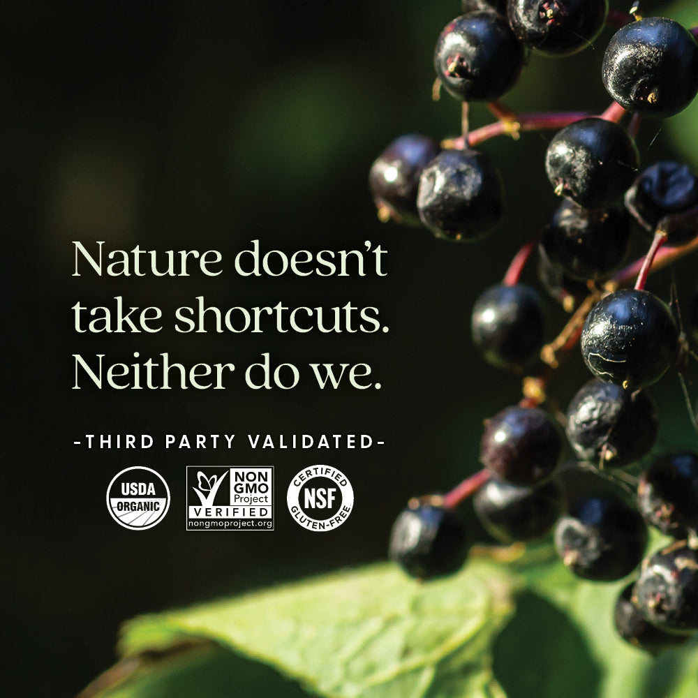 Third party validated. USDA Organic, Non-GMO Project Verified, Certified NSF Gluten-Free, Certified Vegan