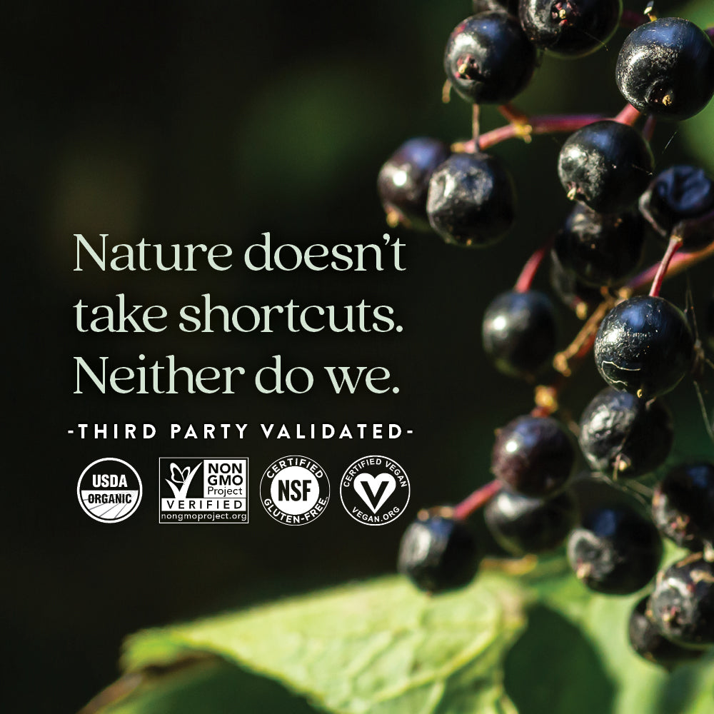 Third party validated. USDA Organic, Non-GMO Project Verified, Certified NSF Gluten-Free, Certified Vegan