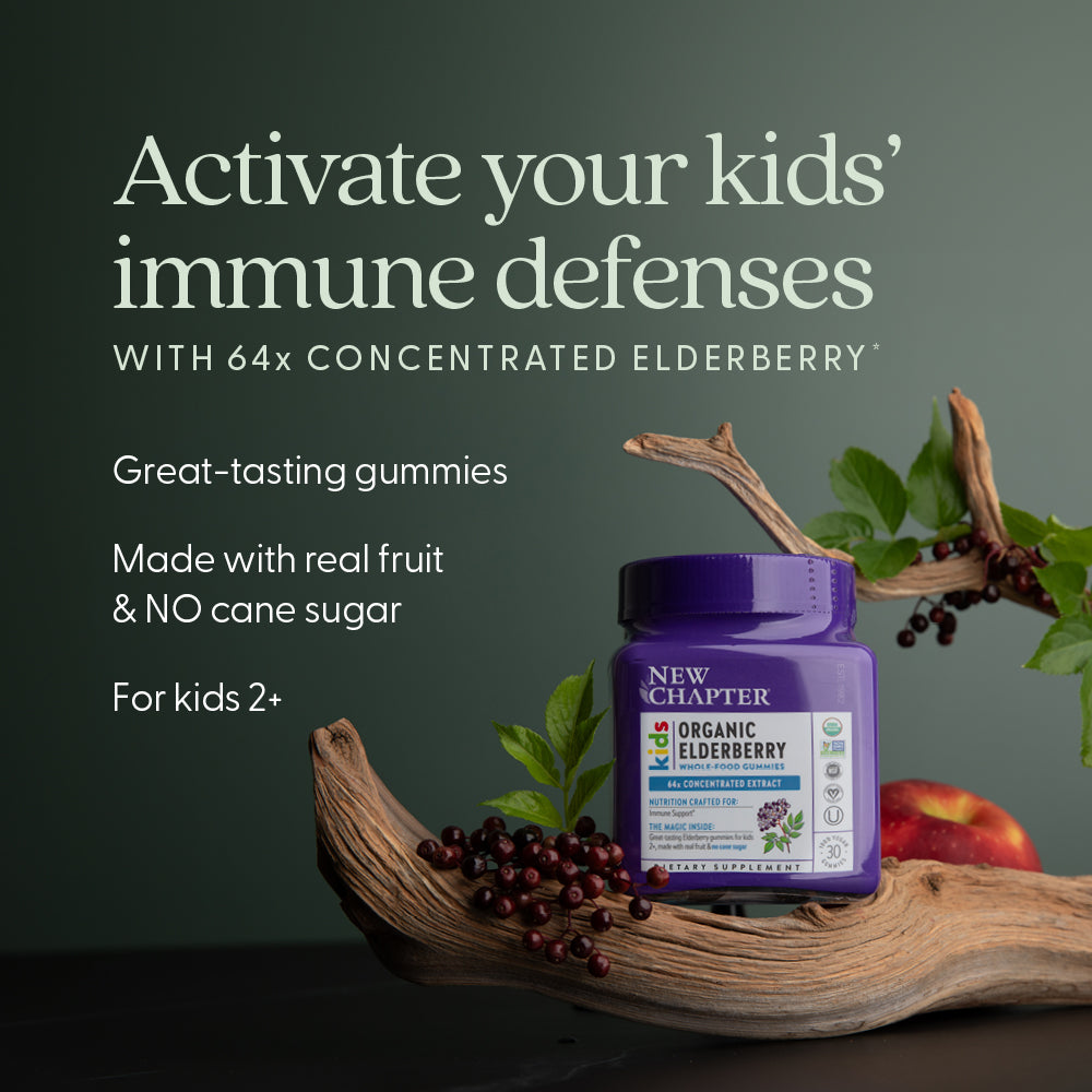 Activate your kids' immune defenses with 64x concentrated elderberry* Great-tasting gummies. Made with real fruit & NO cane sugar. For kids 2+