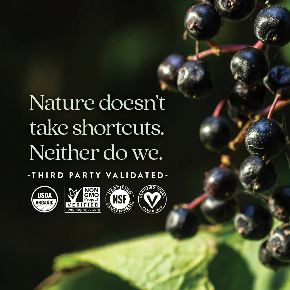 Third party validated. USDA organic, Non-GMO Project Verified, Certified NSF Gluten-Free, Certified Vegan