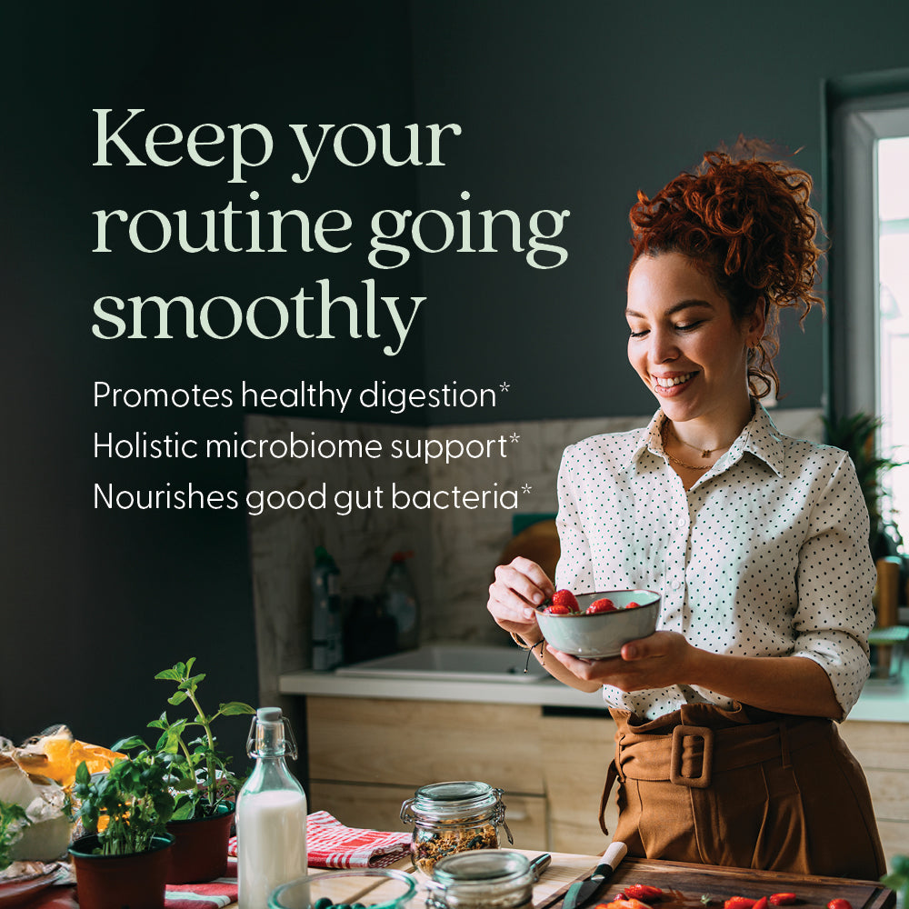 Promotes healthy digestion, Holistic microbiome support, Nourishes good gut bacteria