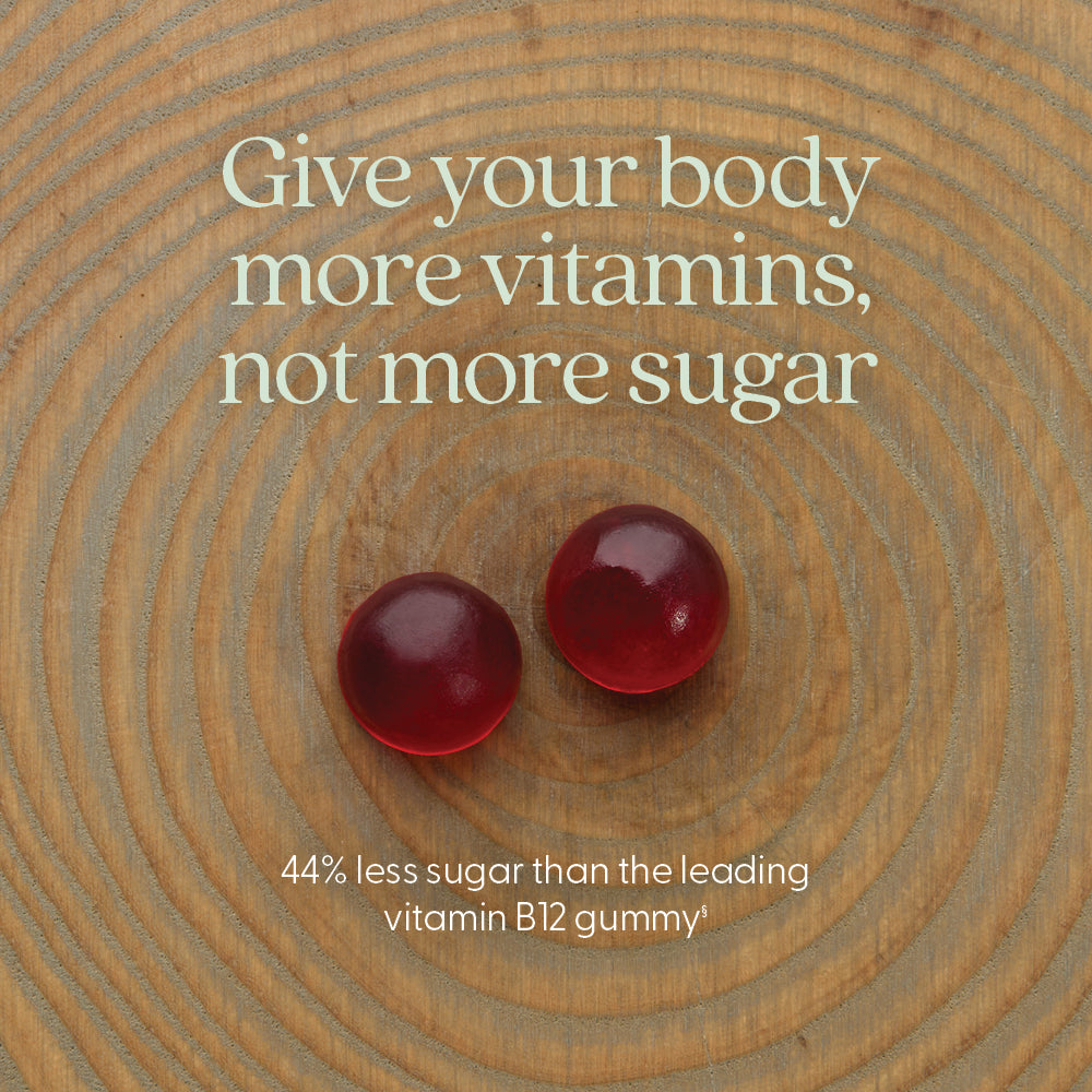 Give your body more vitamins, not more sugar 44% less sugar than the leading vitamin B12 gummy