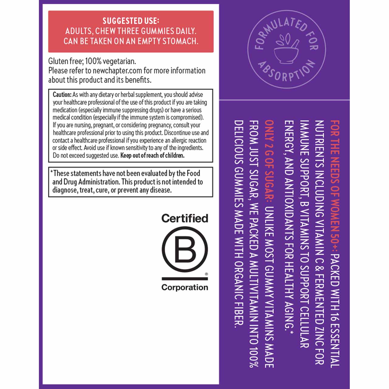 Suggested use: Adults, Chew 3 gummies daily. Can be taken on an empty stomach.