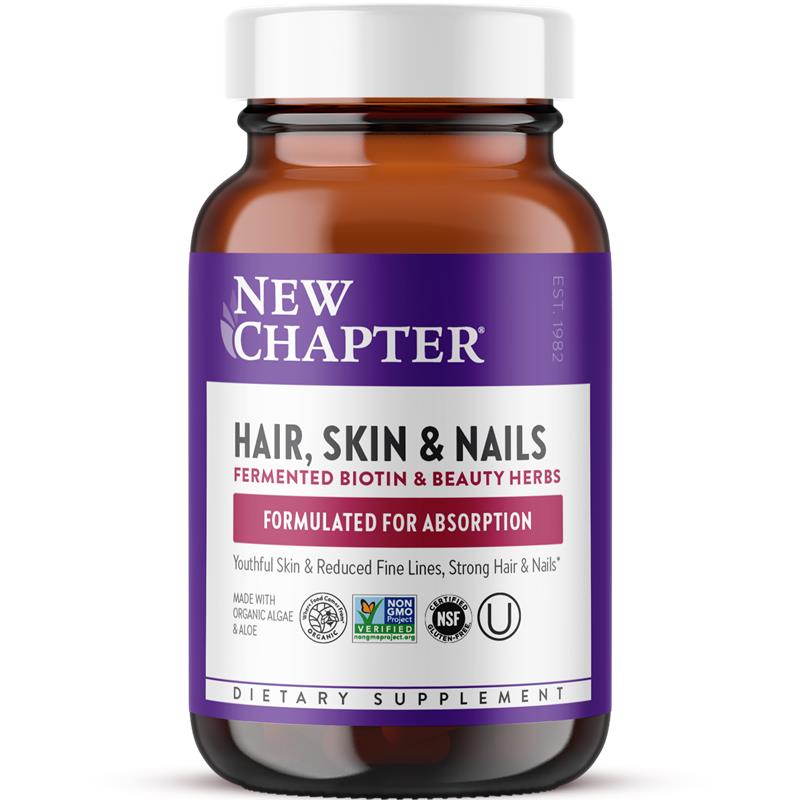 Hair, Skin & Nails supplement bottle, with Fermented Biotin