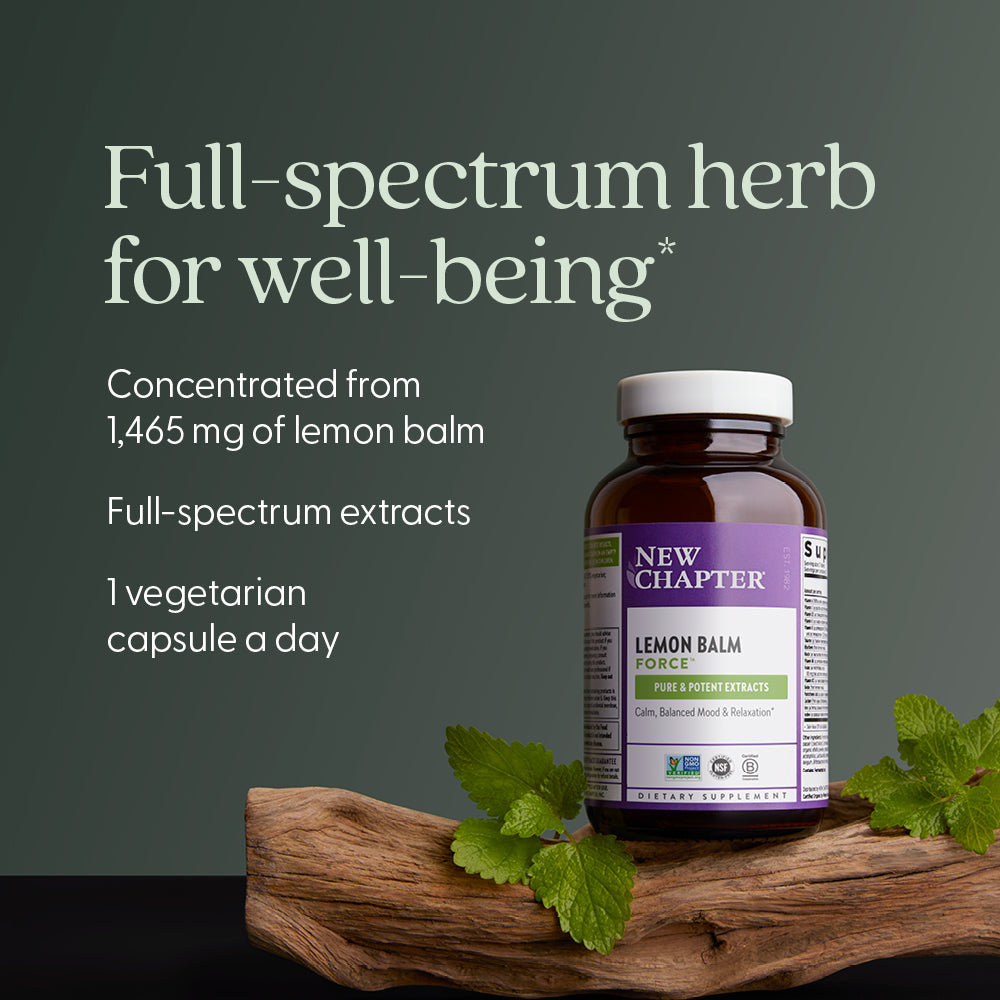 Concentrated from 1,465 mg of lemon balm, full-spectrum extracts, 1 vegetarian capsule a day