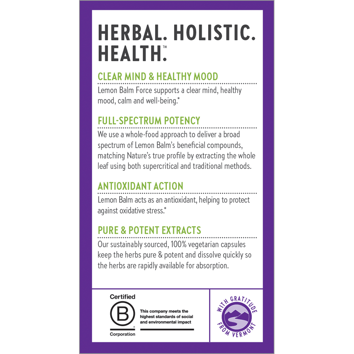 Herbal. Holistic. Health. Clear Mind & Healthy Mood, Full-Spectrum Potency, Antioxidant Action, Pure & Potent Extracts