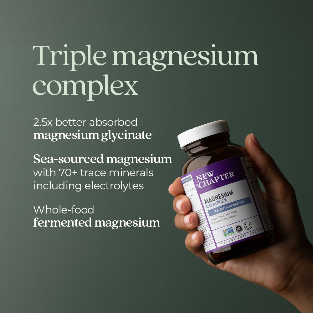 Triple magnesium complex. 2.5x better absorbed magnesium glycinate. Sea-sourced magnesium with 70+ trace minerals including electrolytes. Whole-food fermented magnesium