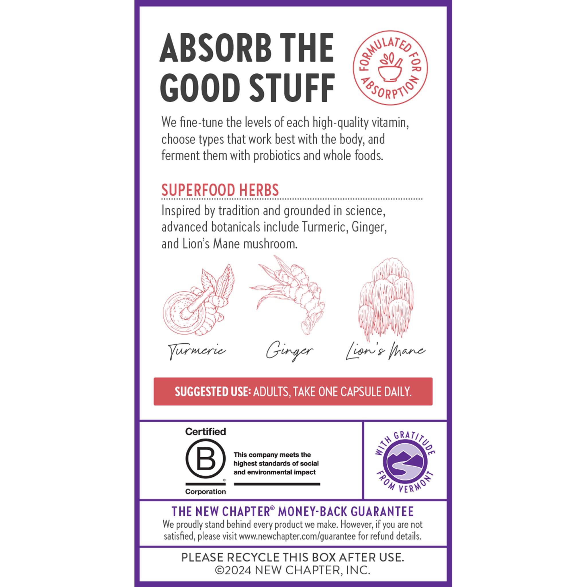 Absorb the good stuff. Superfood herbs. Turmeric, ginger, lion's mane