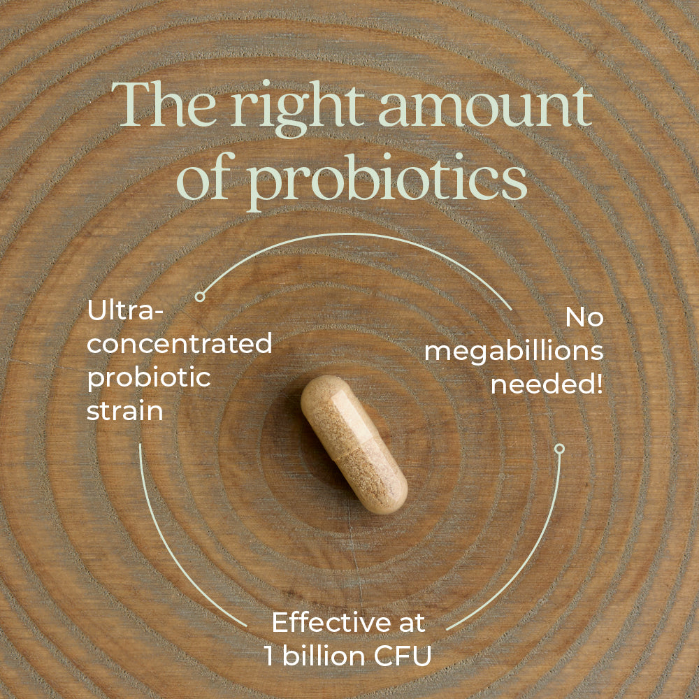 Ultra-concentrated probiotic strain, no megabillions needed, effect at 1 billion CFU
