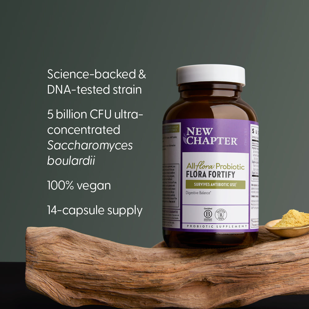 Science-backed & DNA-tested strain. 5 billion CFU ultra-concentrated Saccharomyces boulardii. 100% vegan. 14-capsule supply