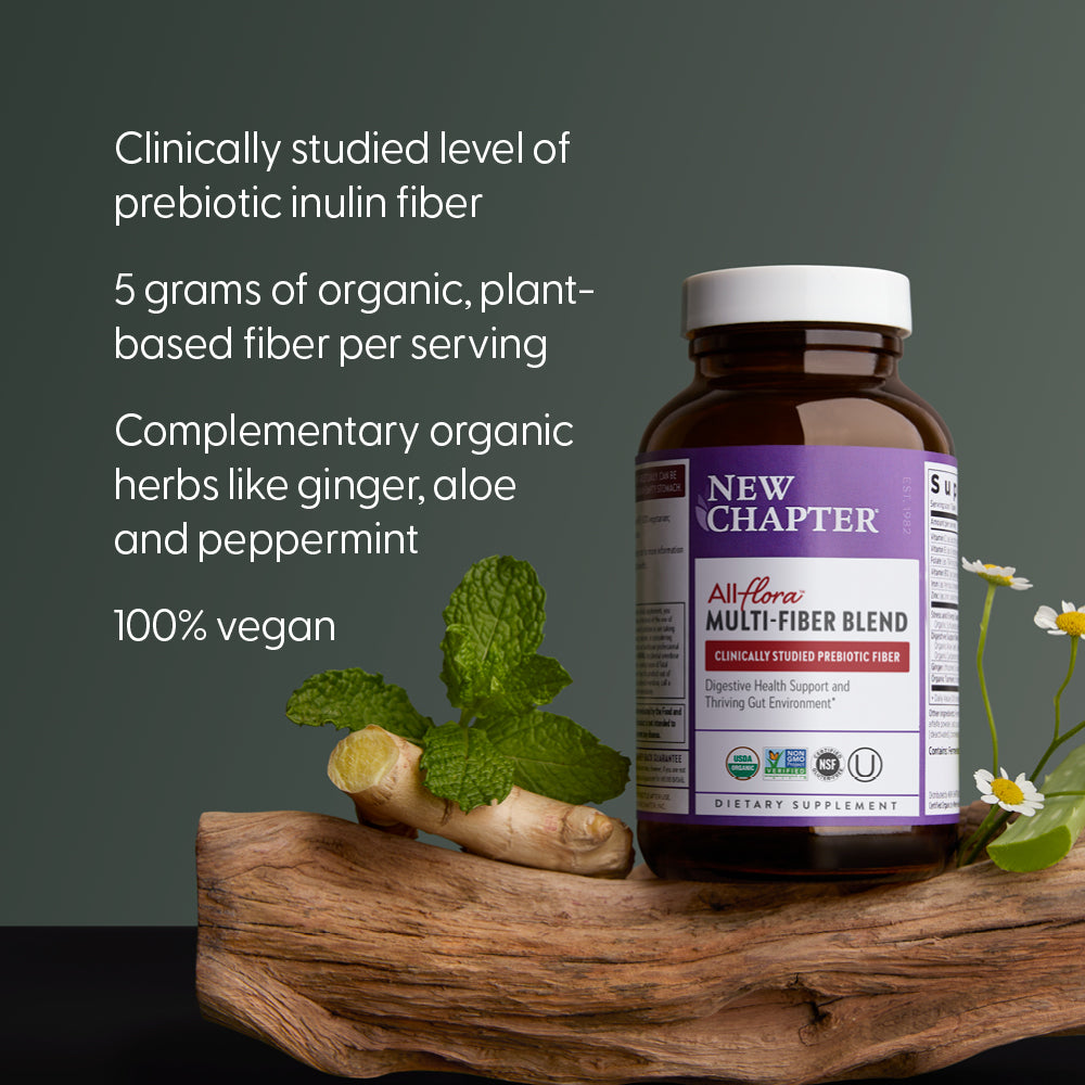 Clinically studied level of prebiotic inulin fiber. 5 grams of organic, plant-based fiber per serving. Complementary organic herbs like ginger, aloe and peppermint. 100% vegan.