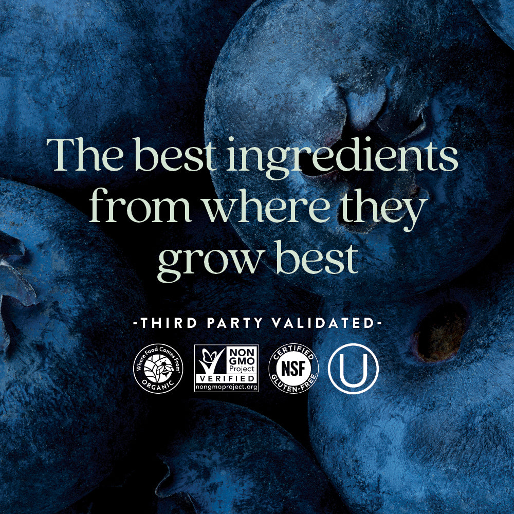 Where Food Comes From, Non-GMO Project Verified, NSF Certified Gluten-Free, Kosher Certified