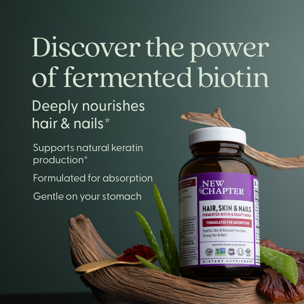 Fermented Biotin - Deeply nourishes hair & nails, supports keratin production, formulated for absorption, gentle on your stomach