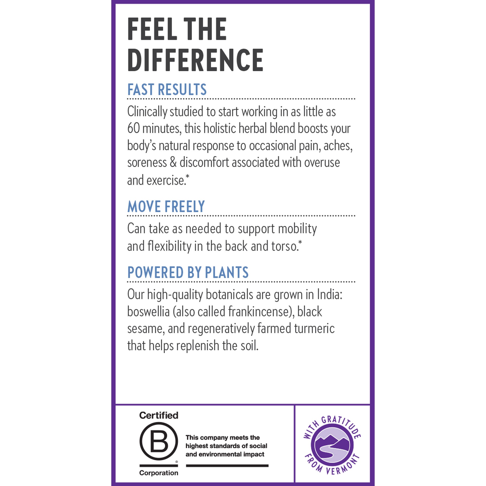 Feel the Difference, Fast Results, Move Freely, Powered by Plants