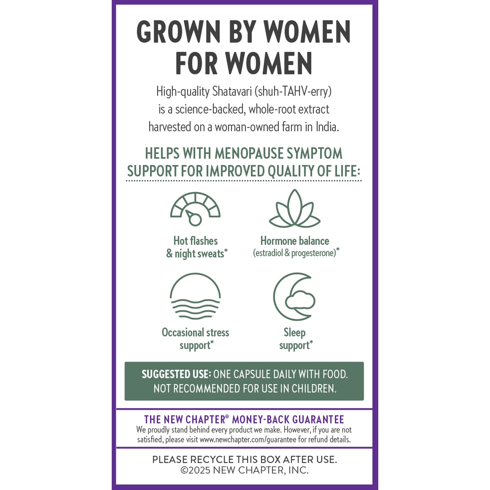 Grown by Women for Woman, Hot flashes & night sweats* Hormone balance (estradiol & progesterone)*, occasional stress support. Sleep support