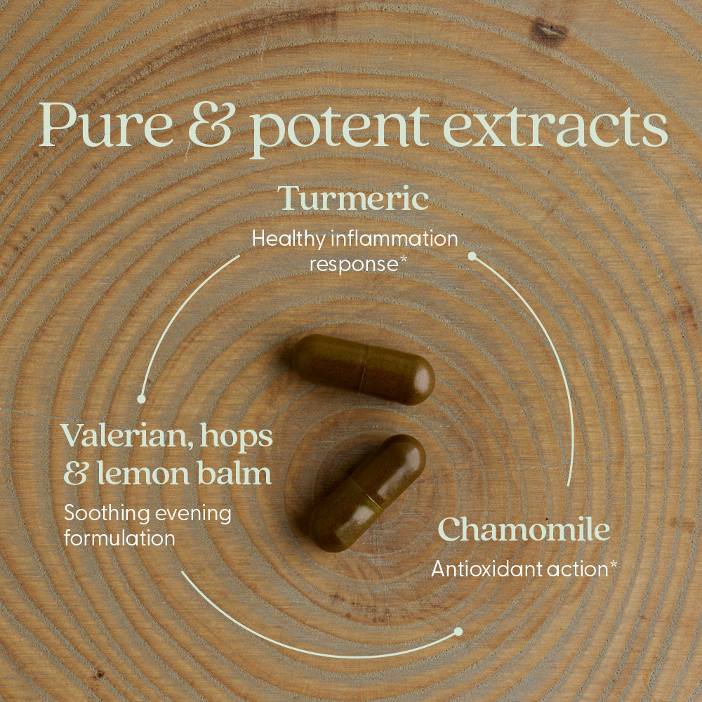 Pure & Potent Extracts, Turmeric, Valerian, hops, lemon balm & chamomile