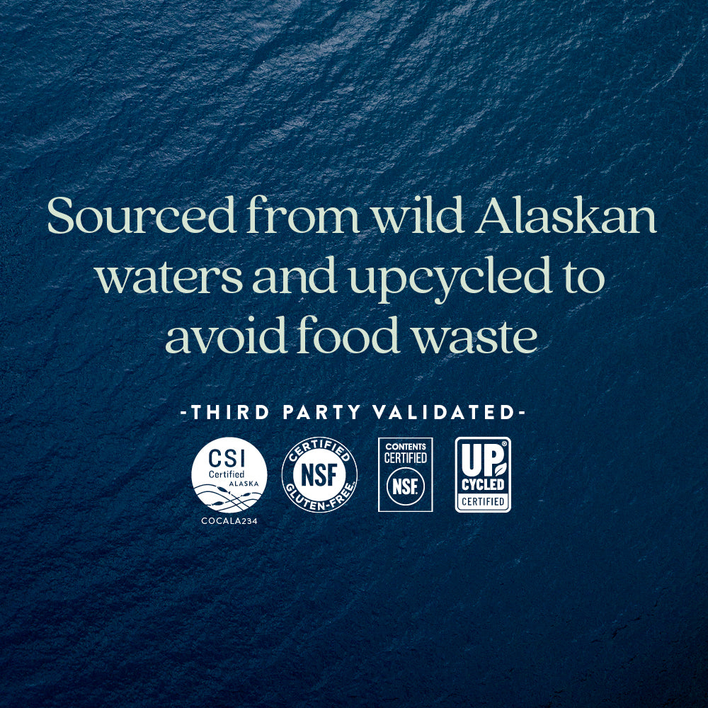 CSI Certified Alaska, NSF Certified Gluten-Free, NSF Contents Certified, Upcycled Certified