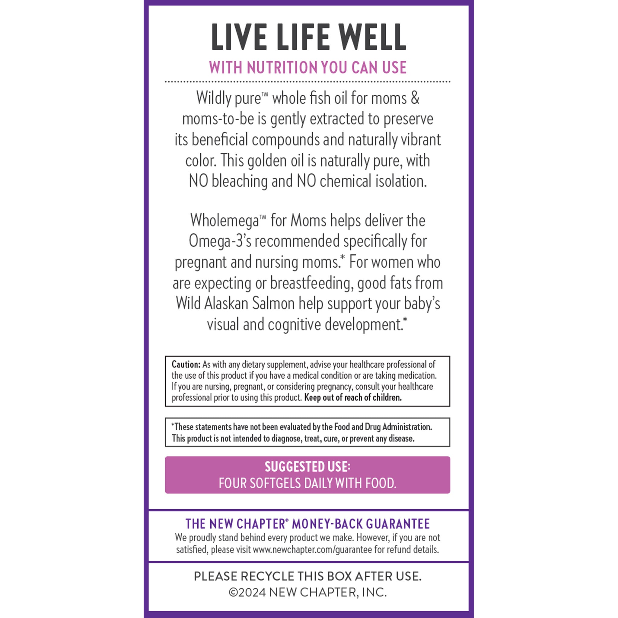 Wholemega for Moms helps deliver the Omega-3s recommended specifically for pregnant and nursing moms.