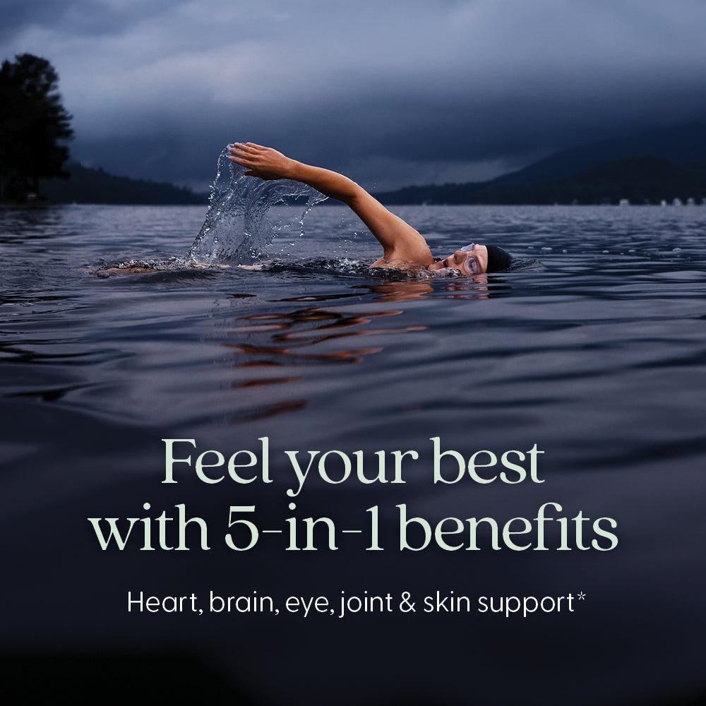 Feel your best with 5-in-1 benefits, Heart, brain, eye, joint & skin support