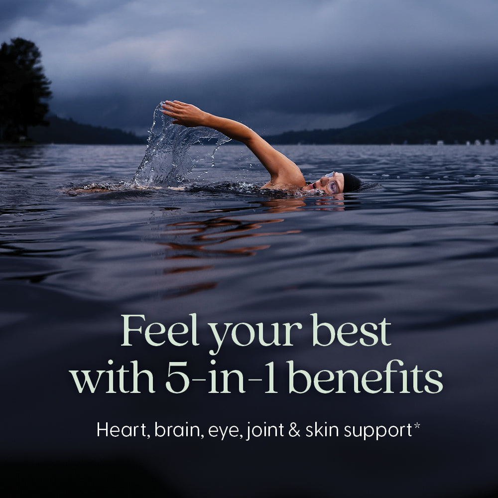 Feel your best with 5-in-1 benefits, Heart, brain, eye, joint & skin support