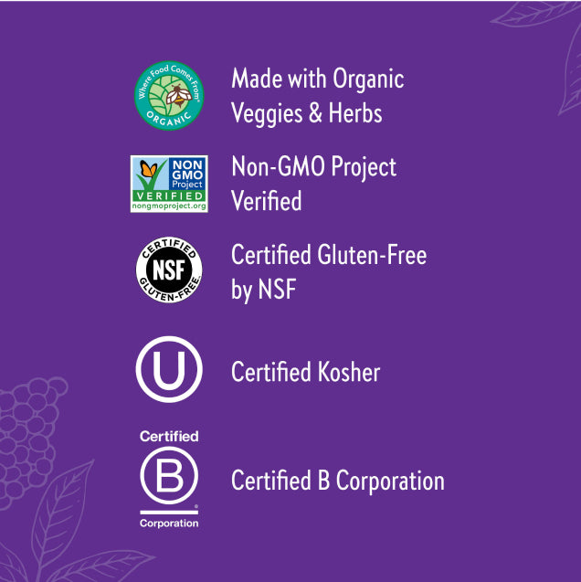 Where Food Comes From Organic, Non-GMO Project Verified, Certified Gluten-Free by NSF, Certified Kosher & Certified B Corporation
